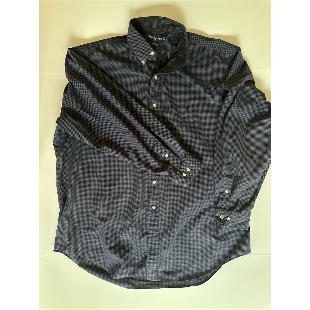Ralph Lauren Yarmouth Fit Black White Check Button-Down Dress Shirt 17.5 34/35